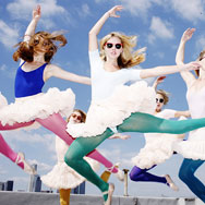 Six ballerinas in petticoats jumping